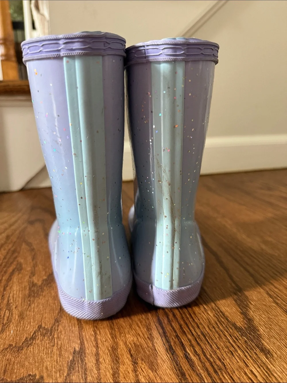 Hunter Kids' Lavender to Light Blue Ombre Glitter Rain Boots